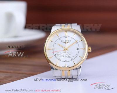 Perfect Replica Longines Gold Bezel White Dial 2-Tone Band 40mm Men's Watch